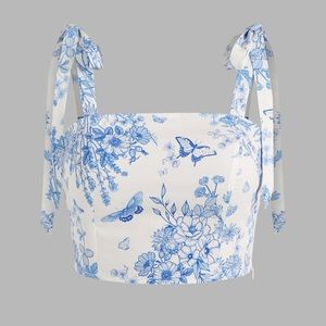 Floral & Butterfly Tie Shoulder Tank Top